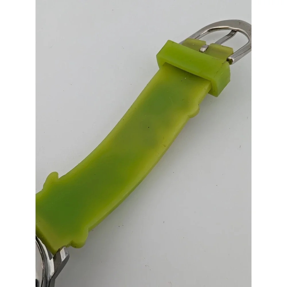 Kids Dinosaur Watch Silver 27mm Case Green‎ Silicone Band- New Battery